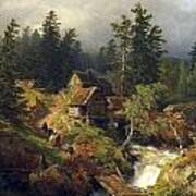 Mountain Landscape With Torrent And Water-mill Art Print