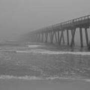 Navarre Pier Disappears In The Bw Fog Art Print