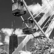 Navy Pier Ferris Wheel Black And White Art Print