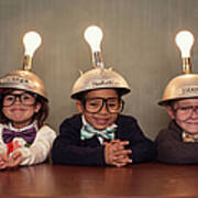 Nerd Children Wearing Lighted Mind Art Print
