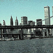 New York Downtown Manhattan Skyline - Blue Panorama Art Print