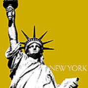 New York Skyline Statue Of Liberty - Gold Art Print