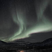 Night Lights And A Farm In The Arctic Art Print