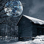 Night Time Landscape During Winter And Snow Art Print