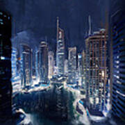 Night View Of Jlt Dubai Art Print