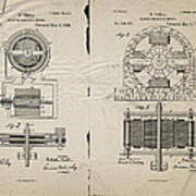 Nikola Tesla's Magnetic Motor Patent 1888 Art Print