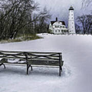 North Point Lighthouse And Bench Art Print
