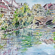 Nuremberg River Pegnitz Watching Charles Bridge Art Print