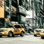 Nyc Yellow Cabs And Lady Liberty Art Print