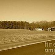 Old Barn And Farm Field In Sepia Art Print