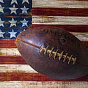 Old Football On American Flag Art Print