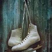 Old Pair Of Woman's Skates Hung On Barn Door Art Print