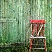 Old Red Chair Near A Barn/digital Oil Painting Art Print