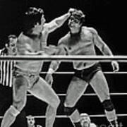 Old School Wrestlers Dean Ho And Don Muraco Battling It Out In The Middle Of The Ring Art Print