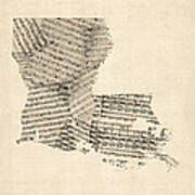 Old Sheet Music Map Of Louisiana Art Print