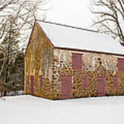 Old Stone Barn In Winter Art Print