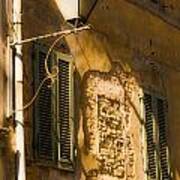 Old Street Lamp And Shuttered Windows In Montalcino Art Print
