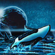 Orcas At Night Art Print