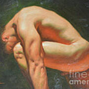 Original Classic Oil Painting Man Body Art-male Nude -042 Art Print