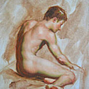 Original Oil Painting Gay Man Body Art Male Nude -010 Art Print