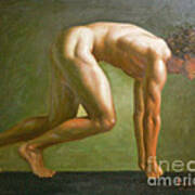 Original Oil Painting Man Body Man  Art -male Nude  By Hongtao#16-1-31-10 Art Print