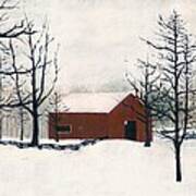 Original Painting Red Barn Snow Maryland Art Print