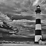 Outer Banks - Stormy Day At Bodie Lighthouse Bw Art Print
