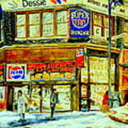 Outside La Belle Province Hamburger Pizza Deli  Cold Winter Walk Rue St. Catherine Montreal Scene Art Print