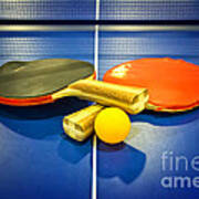 Pair Of Ping-pong Bats Table Tennis Paddles Rackets On Blue Art Print