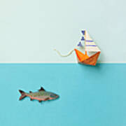 Paper Boat And Toy Fish Art Print