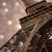 Paris Eiffel Tower Surreal Sepia Bokeh - Romantic Sepia Fantasy Eiffel Tower Photography Art Print