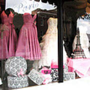 Paris Pink White Bridal Dress Shop Window Paris Decor Art Print