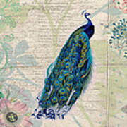 Peacock And Botanical Art Art Print