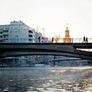 People On Bridge In Stockholm Art Print