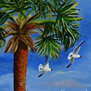 Perfect Flight  Palm Tree And Seagulls Art Print