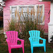 Pink And Blue Chairs By Jan Marvin Art Print