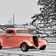 Pink Hot Rod Cruising Woodward Avenue Dream Cruise Selective Coloring Black And White Art Print