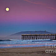 Pismo Beach Moonset At Sunrise Art Print