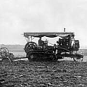 Ploughing With Tracked Tractor Art Print