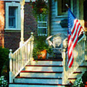 Porch With American Flag Art Print