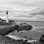 Portland Lighthouse Black And White Art Print