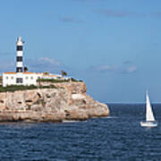 Porto Colom Lighthouse With Sail Boat Art Print