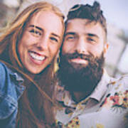 Portrait Of A Beautiful Hipster Couple Looking Happy Art Print