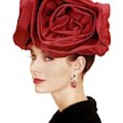 Portrait Of A Model Wearing A Hat Of Roses Art Print