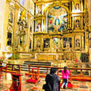 Praying At The Altar In Puebla Cathedral Art Print