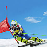 Professional Female Ski Competitor At Art Print