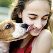 Puppy Kissing Teenage Girl Art Print