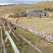 Rail Fence And Cabin Ruin Grand Teton Np Wyoming Art Print