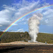 Rainbow Over Old Faithful In Art Print