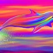 Rainbow Tide Dolphin Art Print